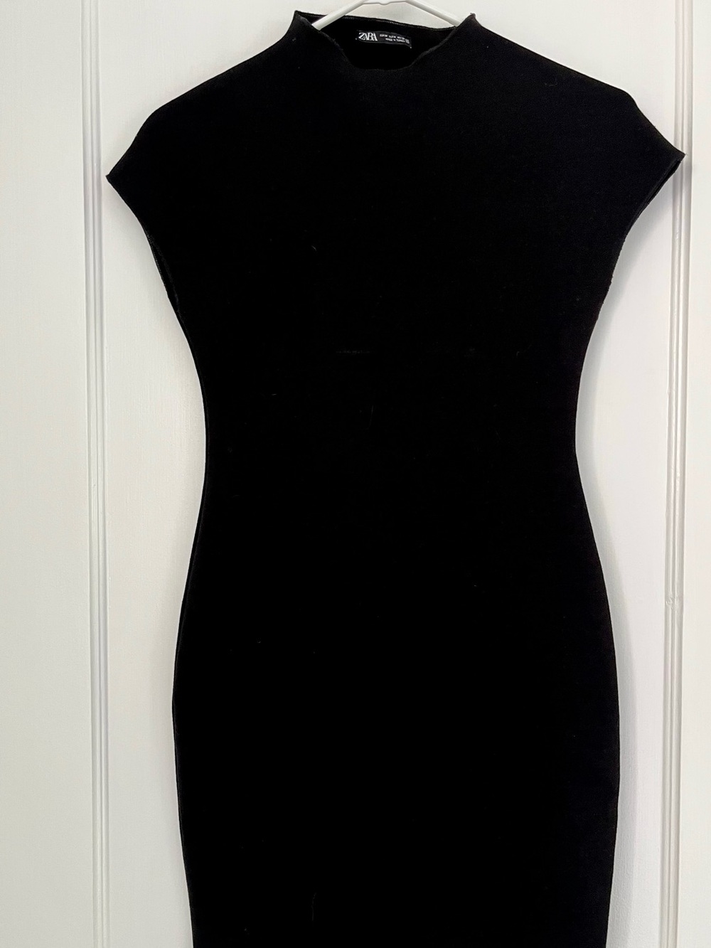 Zara Black Midi Cap-Sleeve Bodycon Dress